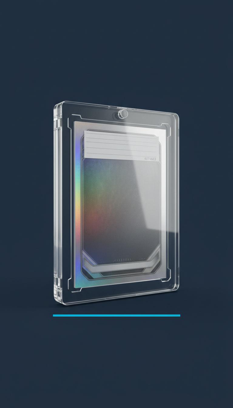 Standard service crystal-clear acrylic graded card case, Default angle is 3/4 front with slight top-down bias to showcase...