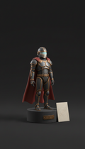 Retro Space Commander designer collectible figure, Default angle: 3/4 hero view slightly above eye-level, emphasizing...