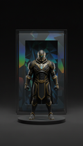 Die-cast villain collectible figure, Hero angle is 3/4 slightly elevated, capturing both product face and window-box...