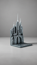 An intricately hand-painted bookend featuring Slate Gray and Cool Silver hues, centered on a monochromatic background. The...
