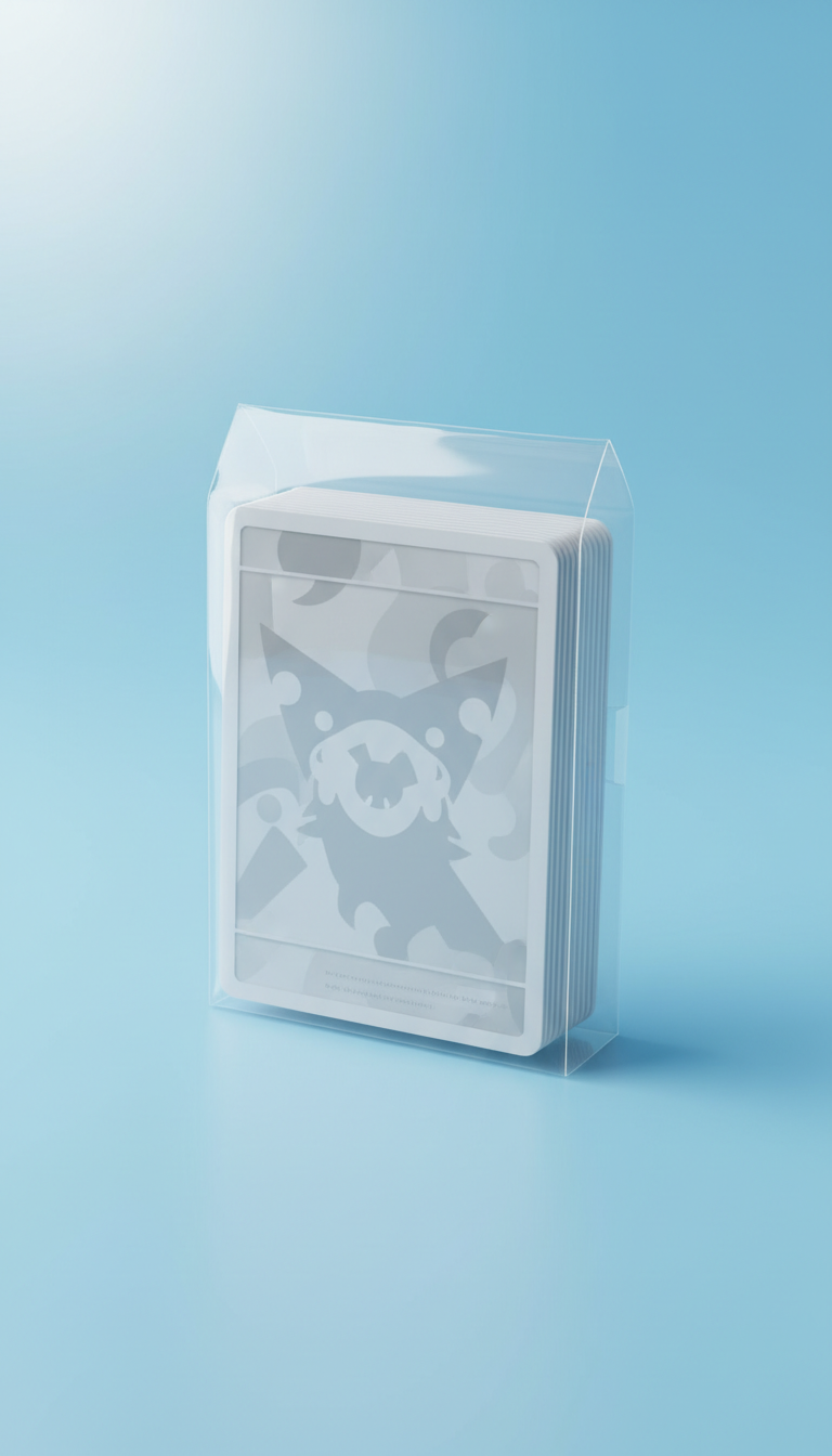[PRODUCT] Pokémon card deck sleeve positioned centrally against a Sky Blue background with soft illumination that...