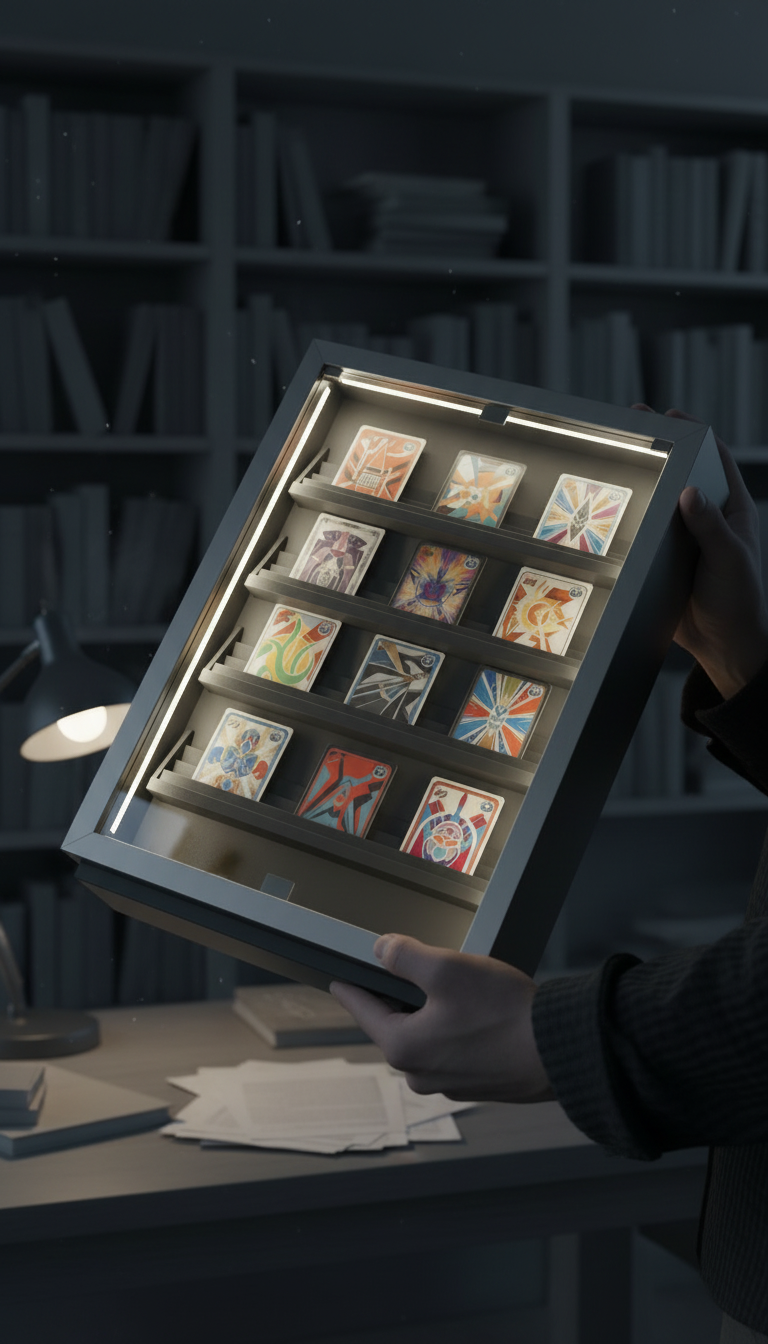 Sleek Trading Card Display Case in use