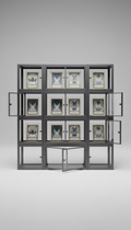 Signature modular display case, Default angle: 3/4 view at eye-level or slightly above, highlighting both face and edge of...