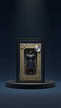 Collector’s edition action figure in original sealed packaging, Default angle is 3/4 view at eye-level or slightly below,...