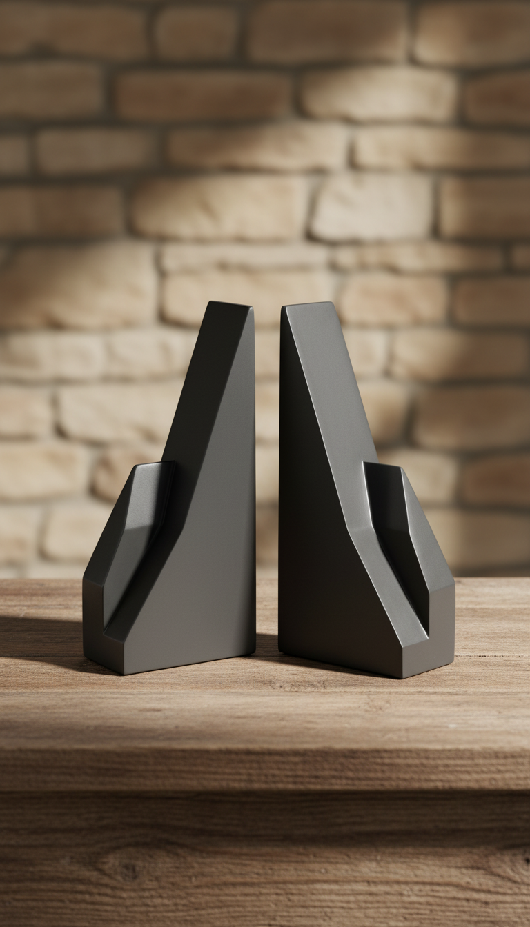Geometric Bookends in Charcoal in a new setting
