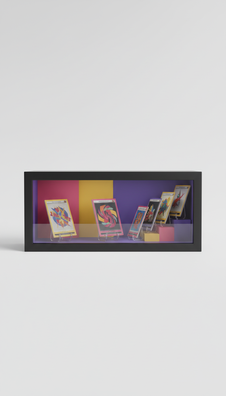 Collector’s Vault Minimalist Trade Box, Three-quarter angle is default for single cards or packs; cards are upright in...