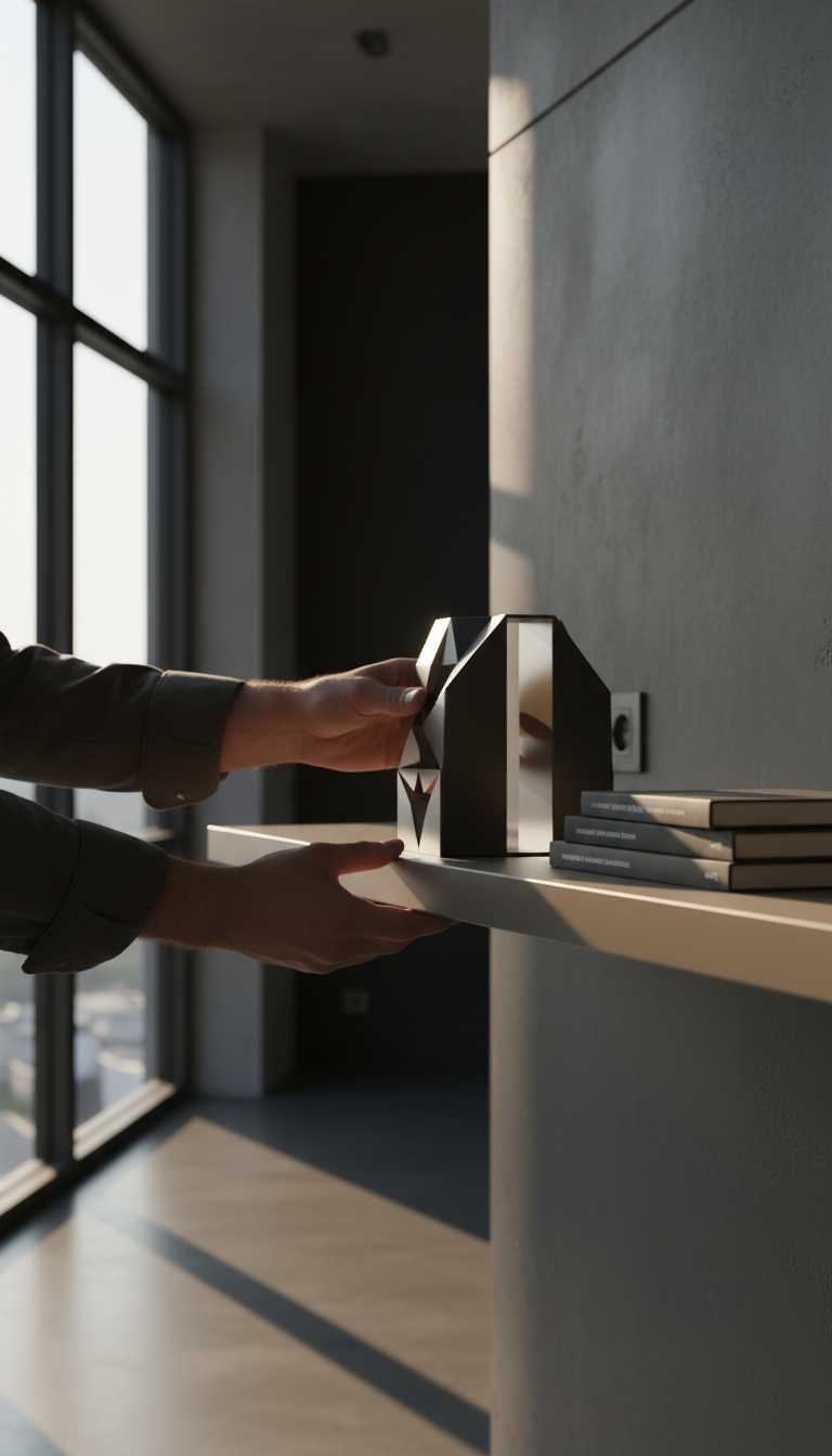 pair of black geometric bookends in use