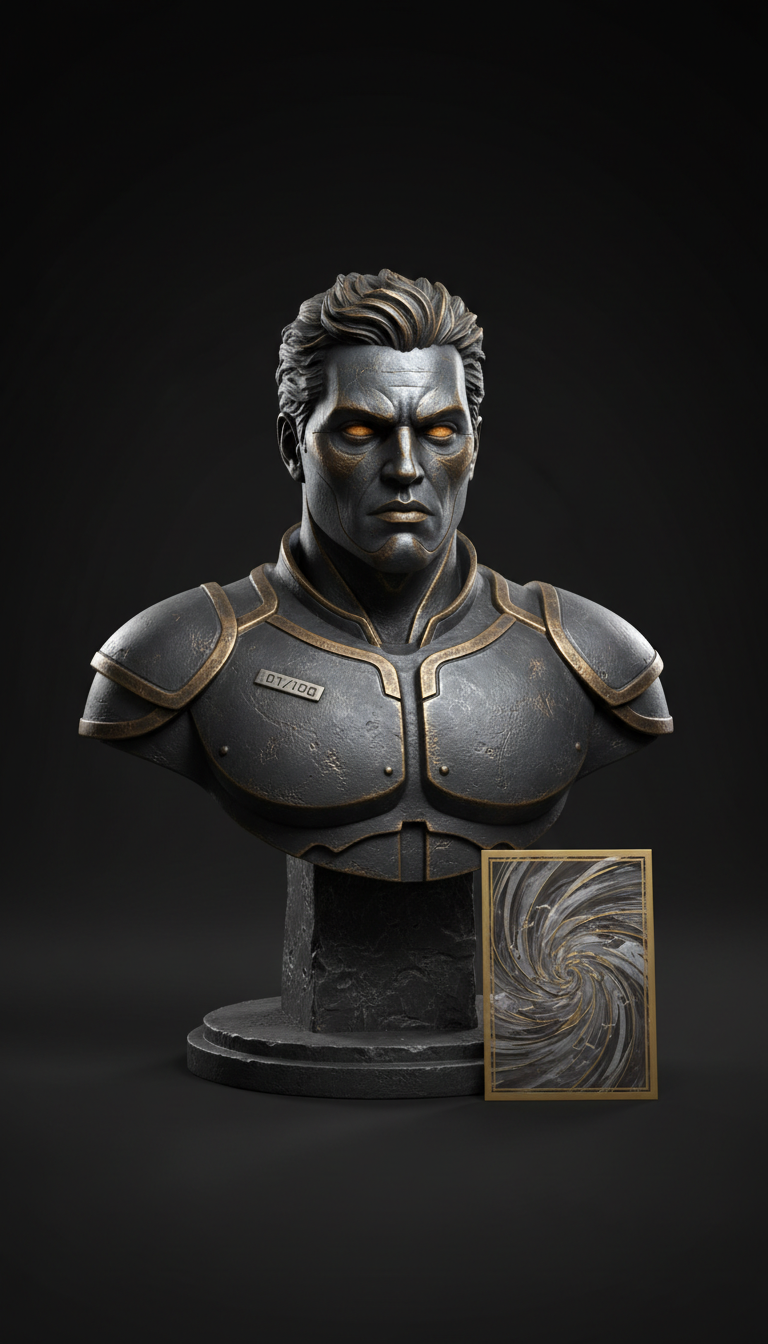 Numbered edition artist-collaborated pop culture bust, Heroic 3/4 front view as default — places emphasis on...